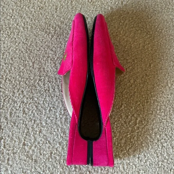 Lilly Pulitzer Vintage Dark Pink Corduroy Mules with Green Palm Trees sz 8.5 - Picture 6 of 10